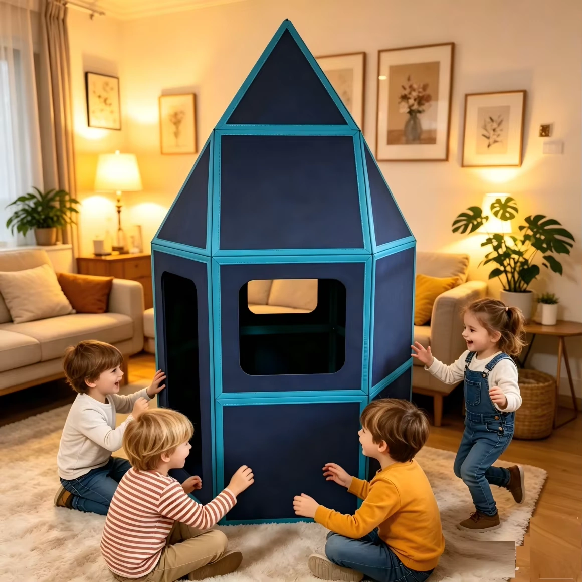 Magnetic-tile build — Rocket, ready for launch