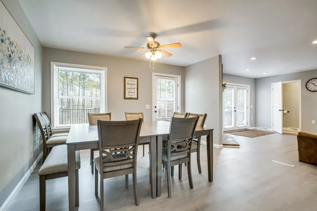 The formal dining room, two tables joined to seat ten