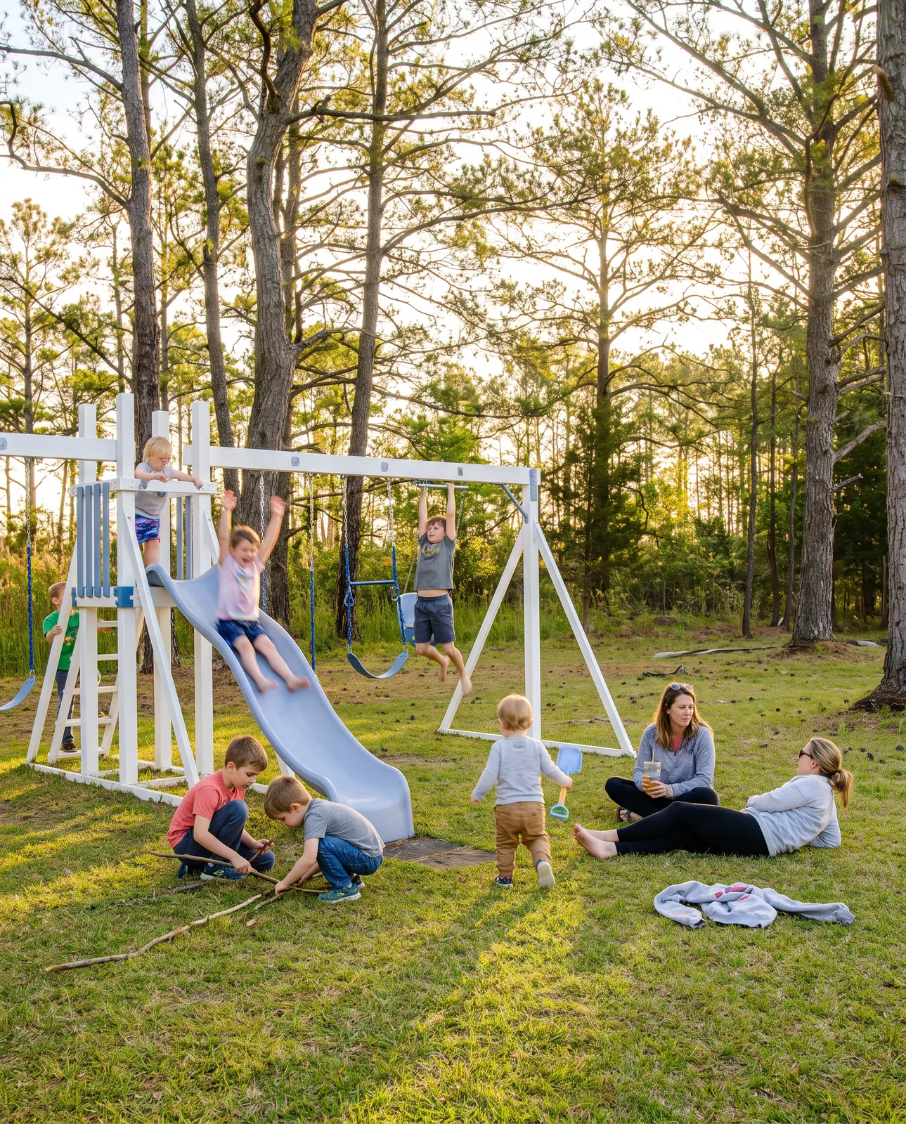 Children on the playset in the back garden