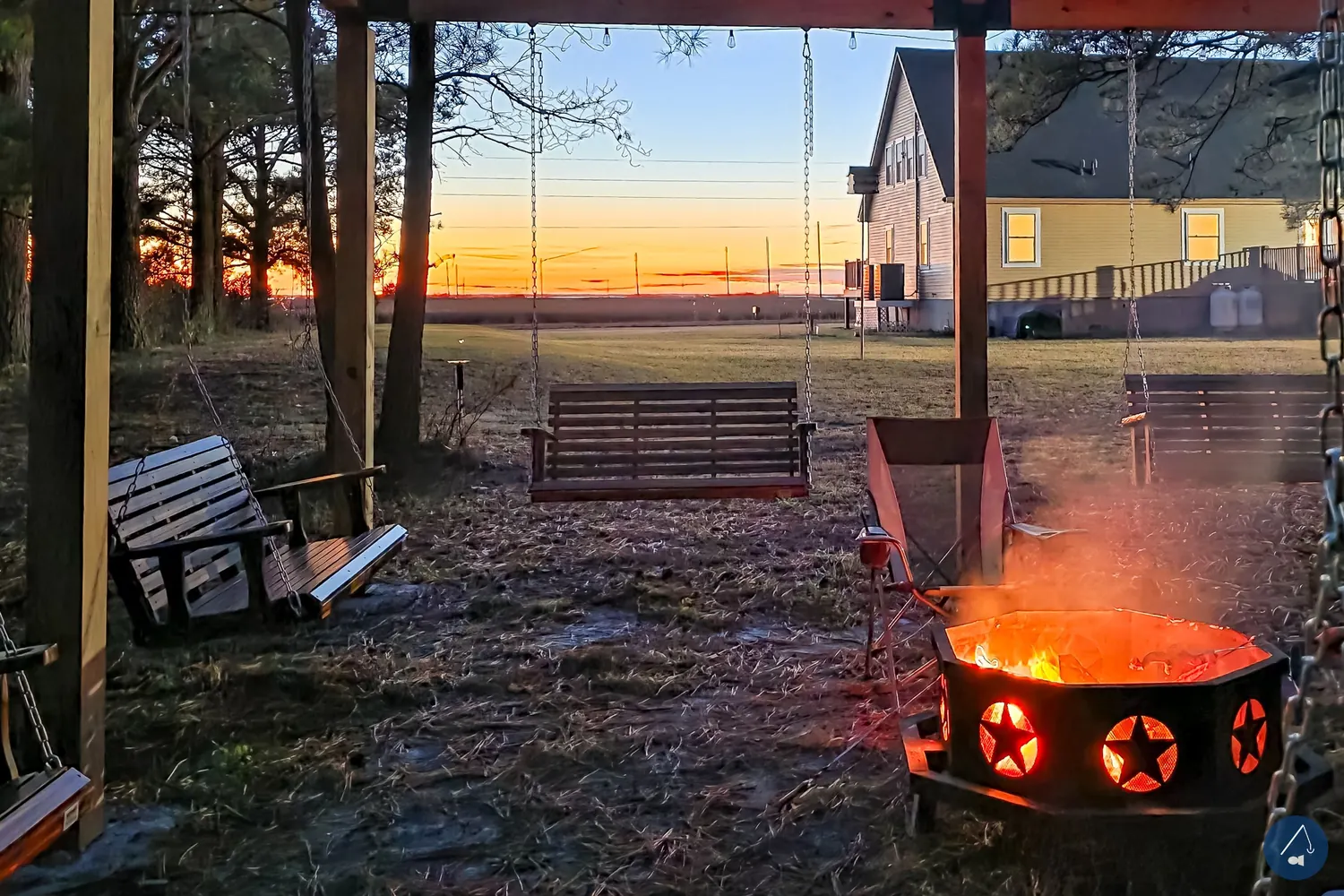 The fire pit after a day out, firewood provided